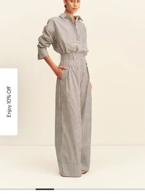 NWT Shona Joy Striped High Waisted Wide Leg Cotton Pants -- Size 4